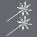 Elegant silver flower-shaped bobby pins adorned with clear marquise cut rhinestones - 2-Piece Flower Style (HS-J7483S) / Silver