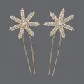 Elegant golden star-shaped hairpins with sparkling crystal rhinestones for women - Wave Pin Star Style (HS-J7505G) / Gold