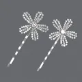 Elegant silver flower bobby pins featuring sparkling clear rhinestone embellishments - 2-Piece Flower Style (HS-J6414) / Silver
