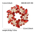 Elegant red rhinestone flower wreath brooch in gold alloy finish for women jewelry - Red 4391-RD