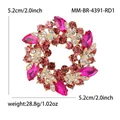 Elegant floral wreath brooch with pink rhinestones and gold alloy 5.2cm diameter - Rose Red 4391-RD1