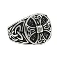 Retro silver Viking cross men's titanium steel ring featuring intricate Celtic knots - US 7 / Steel