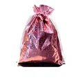 Holographic pink metallic drawstring gift bag featuring festive heart patterns for parties - 24*32cm Pink Heart Holographic