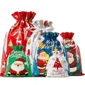 Festive Christmas drawstring gift bags with Santa Claus and reindeer designs in various sizes - Multi-size Christmas Gift Bag Set