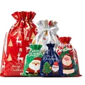 Festive Christmas drawstring gift bags in assorted sizes and vibrant holiday colors - Classic Christmas Element Bag Set