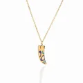 18K gold beschichtete Titanstahlkette mit blauem Emaille-Hornanhänger für Frauen - Bemalter Hornanhänger-Stil (23811)