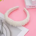 Elegant Baroque style padded headband densely encrusted with white faux pearls - Mixed Size Pearl Style
