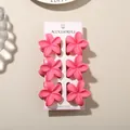 Set of 6 matte pink plumeria flower hair claw clips for women - 4cm Frangipani Style / 6-Piece Set / Frosted Rose Red / Bulk Packaging