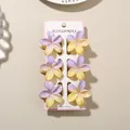 Set of 6 colorful purple and yellow gradient plumeria flower hair clips on card. - Splatter Pattern Frangipani Clip / Bulk Packaging / 6-Piece Set (4cm) / #3 Yellow-Purple Gradient (White Splatter)