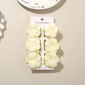 Set of six elegant pale yellow pearlescent plumeria flower hair clips on display card - Pearly Hibiscus (6-Piece Set) / 4cm / #1 Milky White / Bulk Packaging