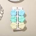 Set of 6 colorful frangipani flower hair clips in light blue, green, and yellow hues. - Pearly Hibiscus (6-Piece Set) / 4cm / #8 Mixed Color B / Bulk Packaging