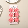 Set of six cute pink flower-shaped hair claw clips presented on a display card - 3.5cm Glossy Five-Petal Style / Set of 6 / Rose Red / Bulk Packaging