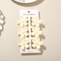Set of six cream-colored frangipani flower hair claw clips for women's daily hair styling - 3.5cm Glossy Five-Petal Style / Set of 6 / White / Bulk Packaging