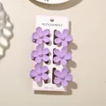 Set of 6 purple frangipani flower hair claw clips with matte finish on display card - 3.5cm Matte Five-Petal Style / Set of 6 / Purple / Bulk Packaging