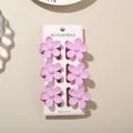 Elegant set of six purple plumeria flower hair claw clips for women on display card - 3.5cm Glossy Five-Petal Style / Set of 6 / Light Purple / Bulk Packaging