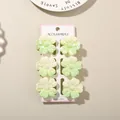 Set of 6 vintage light green flower hair claws with speckled pattern on card display - Splatter Pattern Five-Petal Clip / Bulk Packaging / 6-Piece Set (4cm) / #2 Yellow-Green Gradient (Five-Petal White Splatter)