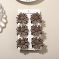Set of 6 retro matte brown daisy flower hair claw clips on a white display card - 4cm Little Daisy Style / Set of 6 / Matte Dark Coffee