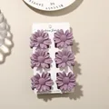 Purple daisy flower hair claw clips set of six pieces for women shown on display card - Glossy Daisy Style (#9) / 6-Piece Set (4cm) / Light Purple / Bulk Packaging