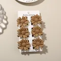 Set of six retro ginger yellow daisy floral hair claw clips for women hair styling - Matte Daisy Style (#5) / 6-Piece Set (4cm) / Dark Khaki / Bulk Packaging