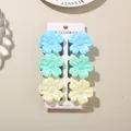 Set of six colorful frangipani flower hair claws in blue, green, and cream shades. - Pearly 5-Petal Flower Style (#8) / 6-Piece Set (4cm) / Mixed Color B / Bulk Packaging
