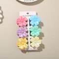 Six colorful matte-pearl finish frangipani flower hair claw clips on display card - Pearly 5-Petal Flower Style (#7) / 6-Piece Set (4cm) / Mixed Color A / Bulk Packaging