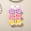Set of 6 colorful frangipani flower hair clips in purple pink and yellow for women - Pearly 5-Petal Flower Style (#9) / 6-Piece Set (4cm) / Mixed Color C / Bulk Packaging