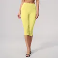 High-waisted brushed yellow yoga capris for women fitness and outdoor running - Goose Yellow / S