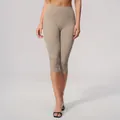 Premium high-waisted brushed yoga capris in elegant khaki for women's daily fitness - Flaxen / S