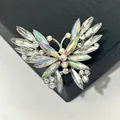 Elegant butterfly brooch pin featuring iridescent marquise crystals in silver tone - Shining Butterfly (XH-1933) / Rainbow