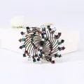 Vintage multi-colored rhinestone flower brooch with unique spiral peacock design - Radial Flower (XH-1872) / Multicolor