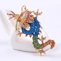 Exquisite multi-colored rhinestone dragon brooch with glitter accents on gold base - Colorful Rhinestone Chinese Dragon Style (XH-1952)