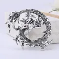 Vintage antique silver dragon brooch with black rhinestones and dark grey pearl accent - Retro Dragon Style (XH-2002)