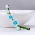 Elegant light blue enamel flower branch brooch with sparkling center rhinestones pin - Light Blue Flower Branch Style (XH-1365)