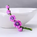 Elegant pink flower branch brooch with purple enamel and sparkling rhinestone center - Pink Flower Branch Style (XH-1364)