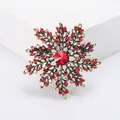 Vintage metal snowflake brooch featuring vibrant red and iridescent rhinestone crystals - Red Snowflake Style (XH-1403)