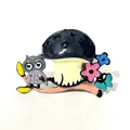 Handcrafted colorful enamel brooch featuring a cute owl and mushroom for clothes - Owl and Mushroom (XH-1298)
