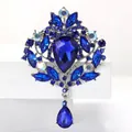 Luxurious royal blue teardrop crystal brooch with marquise rhinestones in silver finish - Royal Blue Crystal (XH-1431)