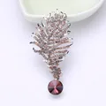 Luxurious feather shaped brooch pin with sparkling pink and purple crystals for women - Pink and Purple Leaf Style (XH-1406)