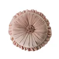 Elegant dusty pink velvet round pillowcase with ruffles and pleated flower center - Dark Pink Dutch Velvet Wheel Pillow with Ruffles (With Core) / 35*35+6cm Ruffle