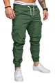 Stylish men's olive green cargo jogger pants with drawstring waist and elastic cuffs - S / Green