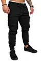 Classic black men's casual drawstring cargo joggers with elastic waist and pockets - Black