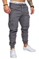 Men's casual grey cargo joggers featuring drawstring elastic waist and side utility pockets - Light Gray