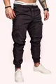 Men's stylish dark brown cargo joggers with drawstring waist and elastic cuffs - Iron Grey