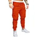 Stylish men's bright orange casual cargo joggers with drawstring and elastic waist - Orange