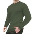 Pull-over gaufré vert olive pour homme avec manches longues et un col rond classique - Vert Militaire