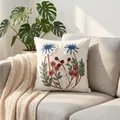 Elegant white pillowcase with colorful floral embroidery in French country style - Blue Flower & Berry (Cover Only)