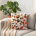 French pastoral floral embroidered sofa cushion pillowcase with orange fruit design - Green Leaf Loquat (Cover Only)