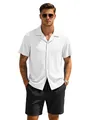 Men's casual white vertical ribbed short sleeve shirt and black shorts summer set - S / White + Black