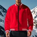 Men's red American style varsity jacket with white stripes and black pants set - S / Burgundy