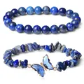 Natural blue lapis lazuli bracelet set featuring 8mm round beads and butterfly charm - Lapis Lazuli